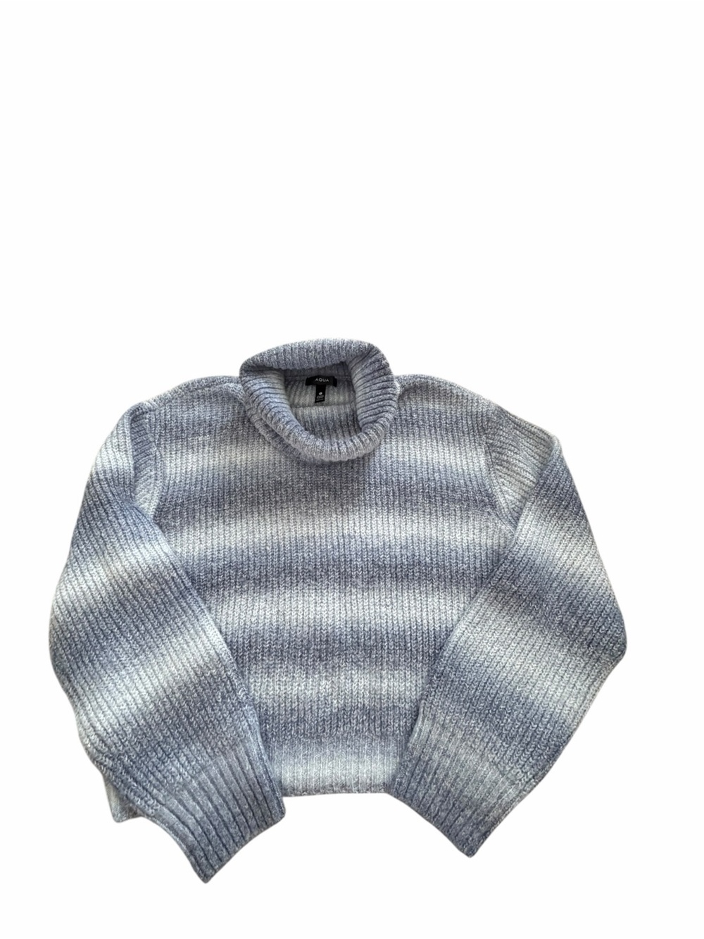 AQUA Bloomingdale's Ombre Chunky Knit Turtleneck Sweater Blue Gray Small S EUC⁠